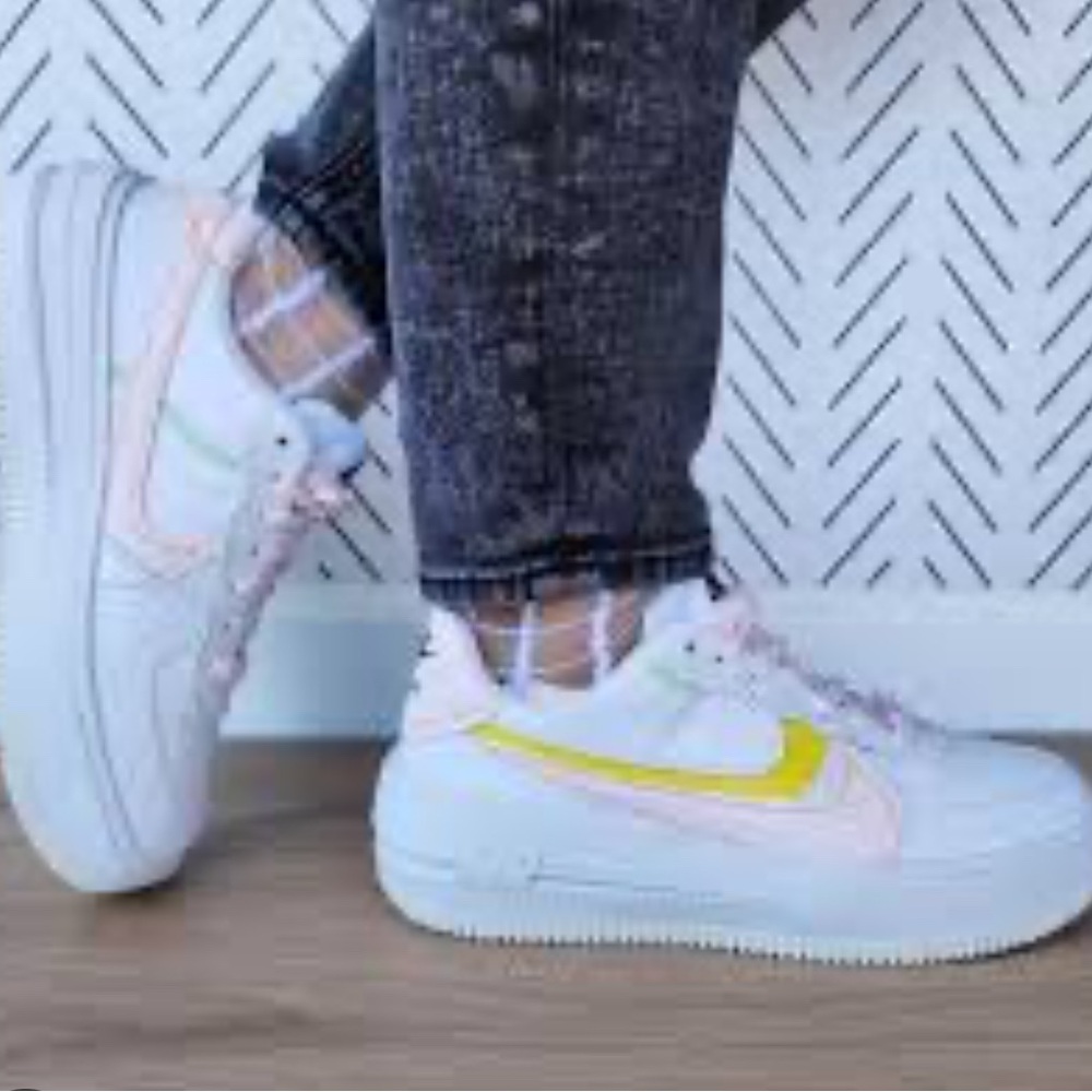 Nike White and Yellow AirForce 1 Shoes